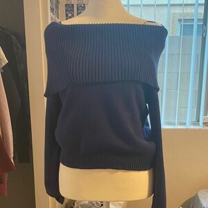 Hippie Rose Off-Shoulder Royal Blue Sweater